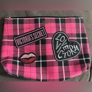 Victoria’s Secret Plaid Cosmetic Bag with Patches